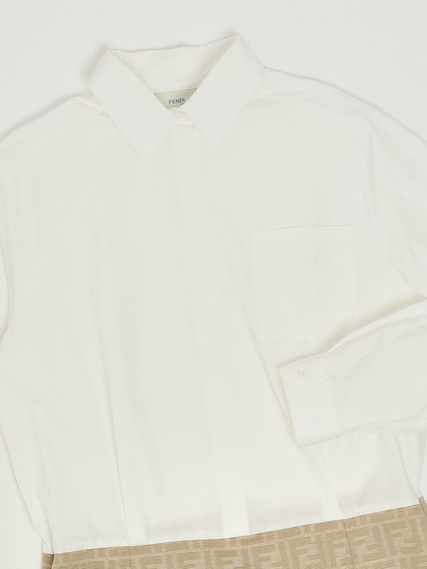3. Mädchenkleid aus Baumwolle Weiß-Beige Fendi jfb829aqtk