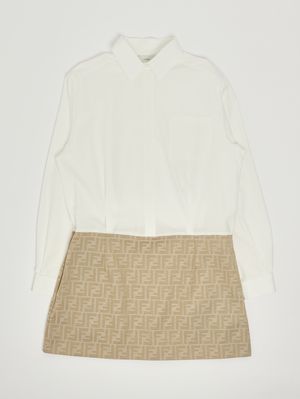 1. Mädchenkleid aus Baumwolle Weiß-Beige