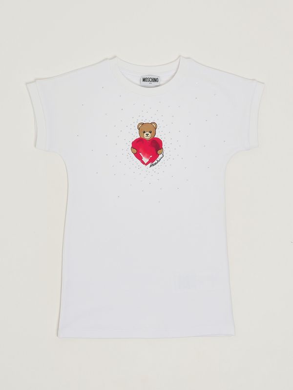 1. Vestido de niña de algodón elástico. Blanco óptico Moschino hav0ealda25