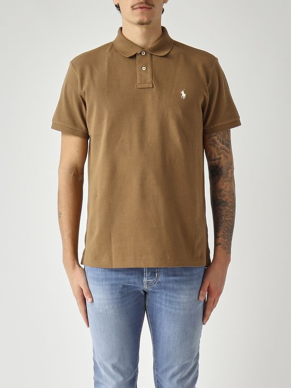 1. Polo uomo custom slim fit in piqué di cotone Marrone Polo Ralph Lauren 710680784