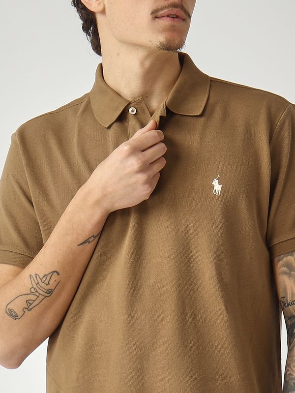 5. Polo uomo custom slim fit in piqué di cotone Marrone Polo Ralph Lauren 710680784