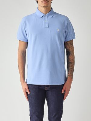 1. Polo uomo custom slim fit in piqué di cotone Celeste