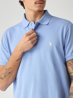 5. Polo uomo custom slim fit in piqué di cotone Celeste