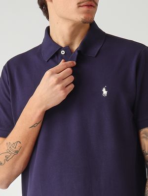5. Herren-Poloshirt Custom Slim Fit aus Baumwollpiqué Marineblau