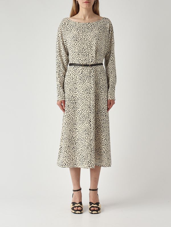 1. Robe Piroghe en twill effet soie pour femme Ivoire-Noir Max Mara Studio 2616221015600