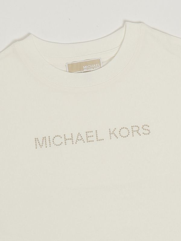 3. Camiseta de niña de algodón elástico. Blanco sucio Michael Kors r30602