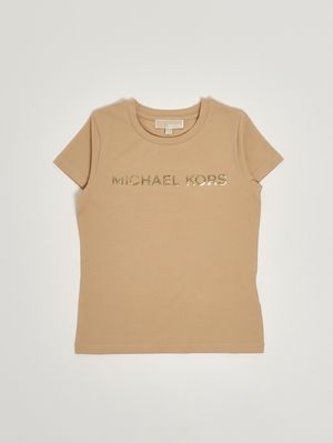 1. Mädchen-T-Shirt aus Stretch-Baumwolle Beige