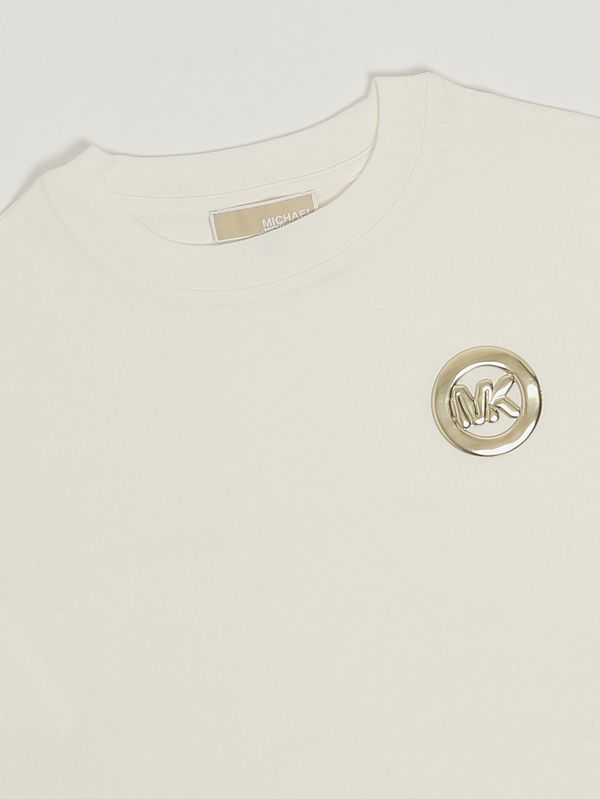 3. Camiseta de niña de algodón elástico. Blanco sucio Michael Kors r30604