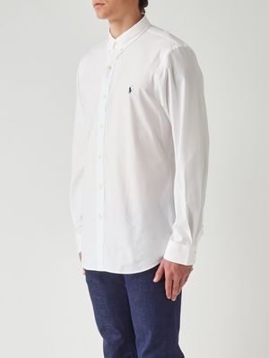 2. Camisa de hombre slim fit de algodón elástico Blanco