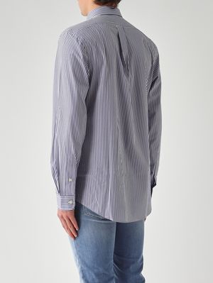 3. Camicia uomo slim fit in cotone stretch Bianco-Navy