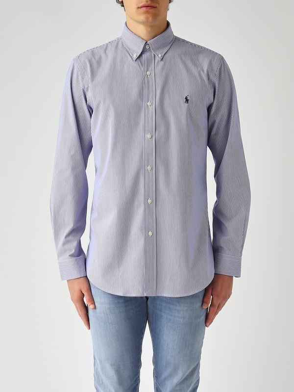 Polo Ralph Lauren Men's custom fit shirt in stretch cotton - White-Blue |  Caposerio.com