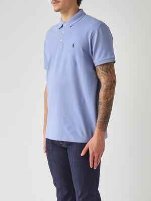 3. Polo uomo custom slim fit in piqué di cotone stretch Avio Chiaro