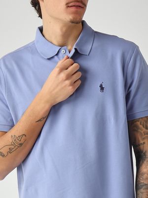 5. Polo uomo custom slim fit in piqué di cotone stretch Avio Chiaro