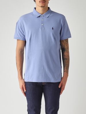 1. Polo uomo custom slim fit in piqué di cotone stretch Avio Chiaro