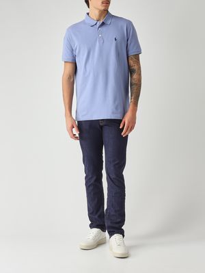 2. Polo uomo custom slim fit in piqué di cotone stretch Avio Chiaro