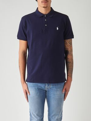 1. Polo custom slim fit en piqué de coton extensible pour homme Bleu Foncé