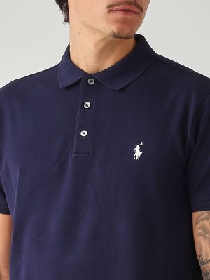 5. Polo custom slim fit en piqué de coton extensible pour homme Bleu Foncé