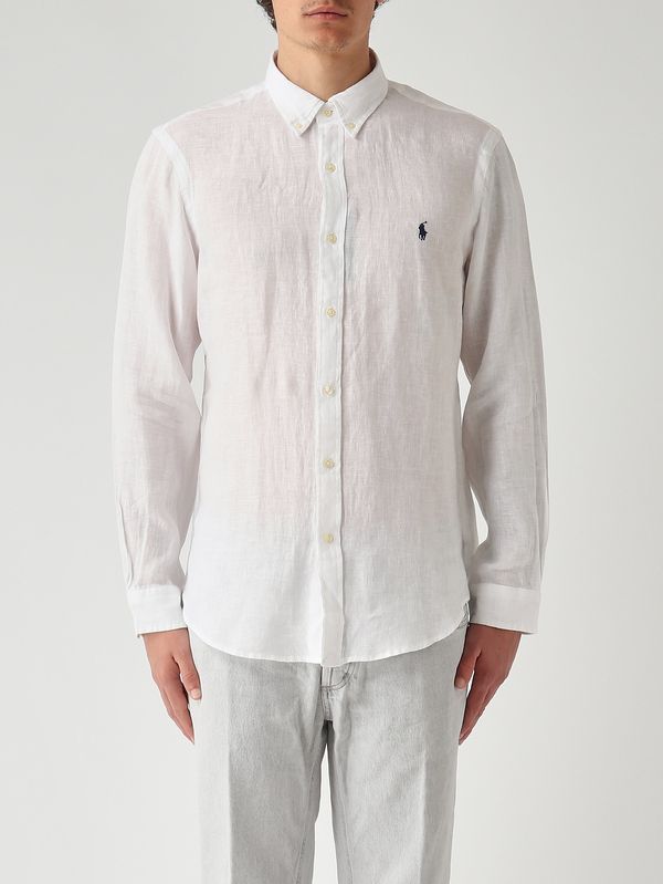 Camicia uomo slim fit in lino Bianco Polo Ralph Lauren
