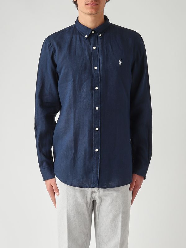 Men's slim fit linen shirt Dark Blue Polo Ralph Lauren