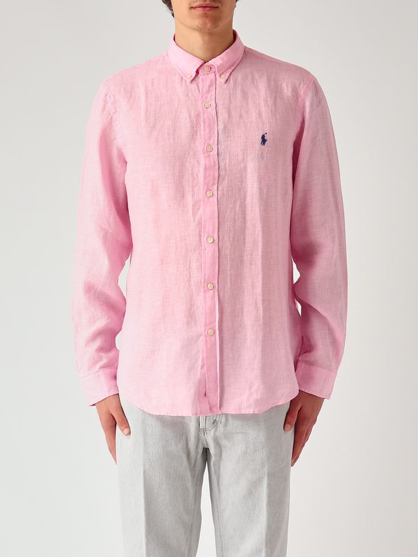 Camicia uomo slim fit in lino Rosa Polo Ralph Lauren