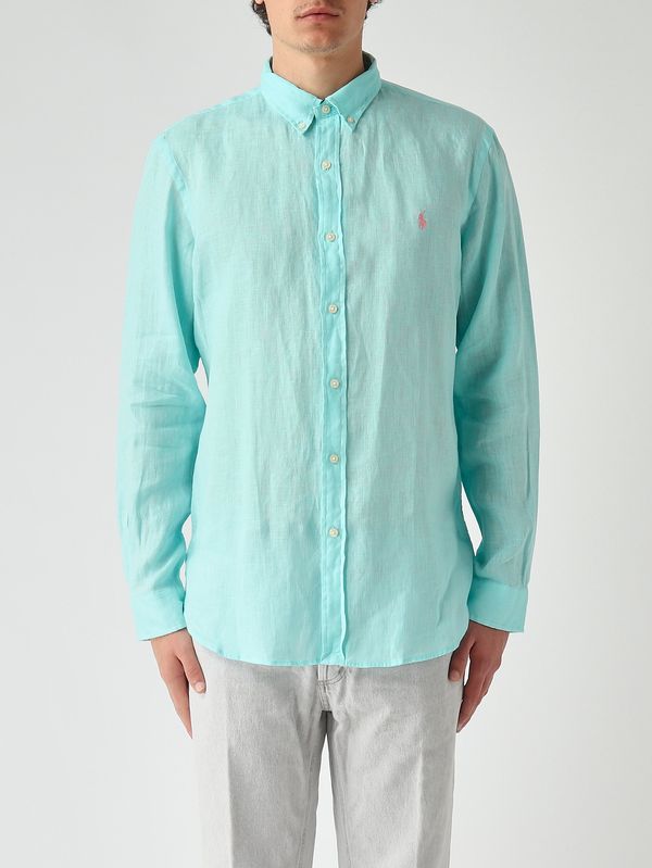 Camicia uomo slim fit in lino Turchese Polo Ralph Lauren