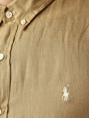 4. Men's slim fit linen shirt Dark Beige