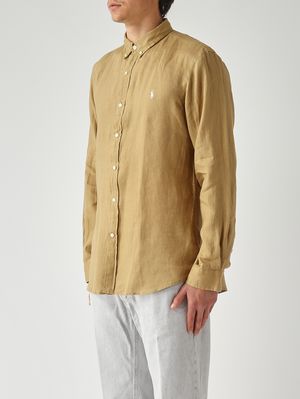 2. Men's slim fit linen shirt Dark Beige