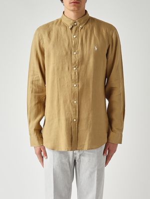 1. Men's slim fit linen shirt Dark Beige
