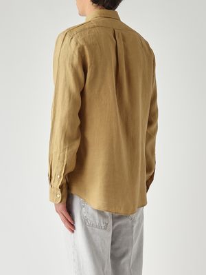 3. Men's slim fit linen shirt Dark Beige