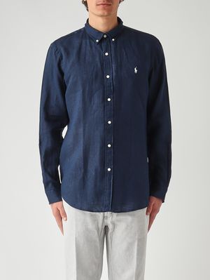 1. Men's slim fit linen shirt Dark Blue