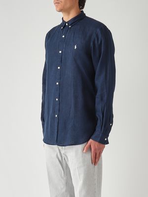 2. Men's slim fit linen shirt Dark Blue
