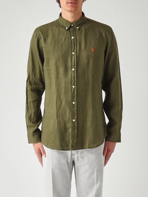 1. Herrenhemd Slim Fit aus Leinen Militär