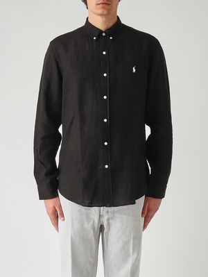 1. Herrenhemd Slim Fit aus Leinen Schwarz