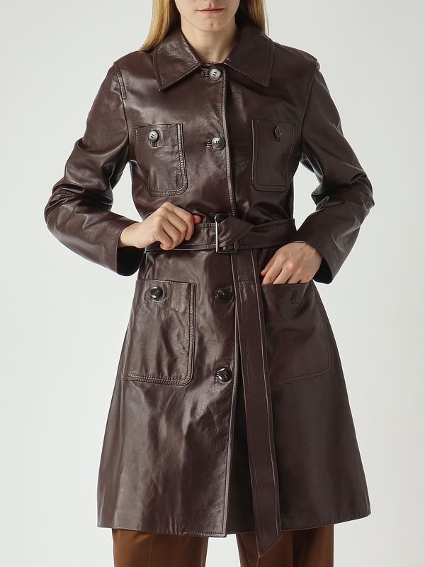 5. Women's Amaca leather trench coat Chocolate Max Mara Studio 2616471011600