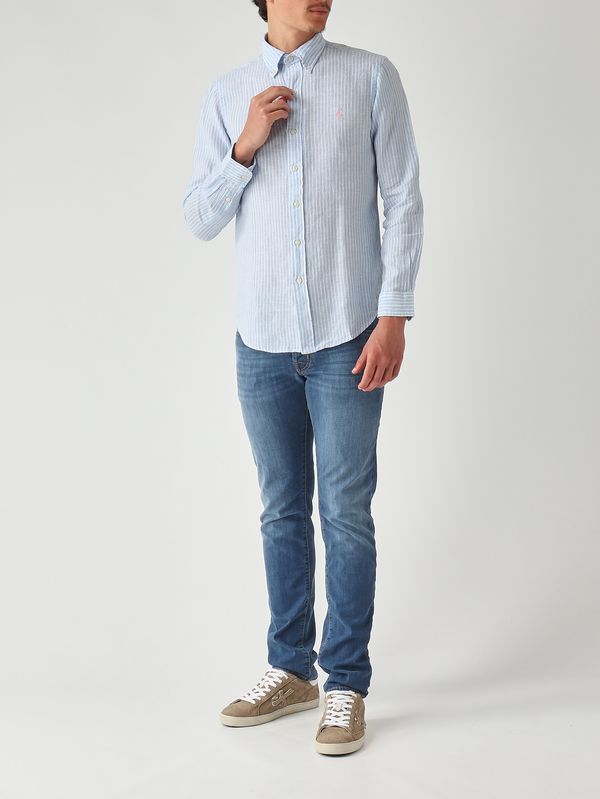 2. Herrenhemd Custom Fit aus Leinen Blau-Weiß Polo Ralph Lauren 710b15594