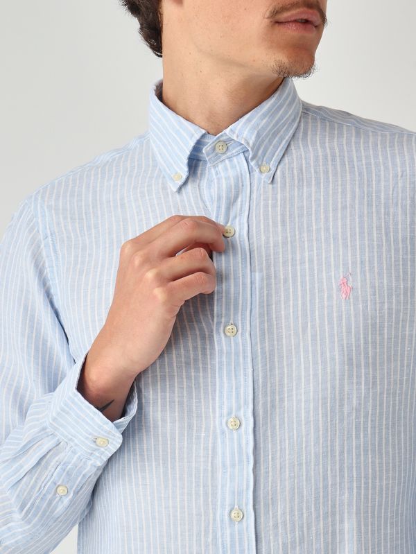 5. Herrenhemd Custom Fit aus Leinen Blau-Weiß Polo Ralph Lauren 710b15594