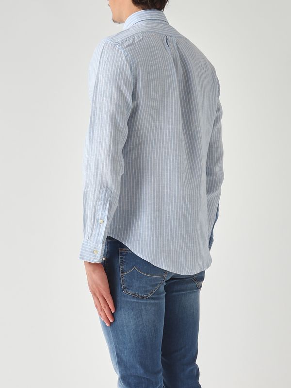 4. Herrenhemd Custom Fit aus Leinen Blau-Weiß Polo Ralph Lauren 710b15594