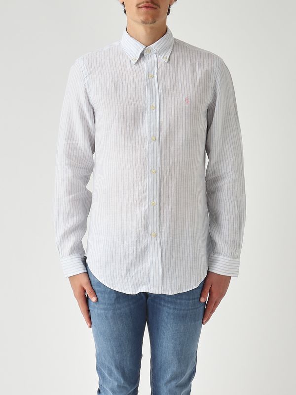 Men's custom-fit linen shirt White-light blue Polo Ralph Lauren