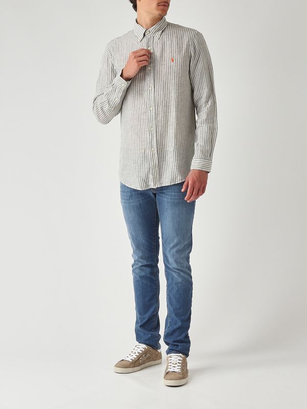 2. Camicia uomo custom fit in lino Bianco-Oliva Polo Ralph Lauren 710b15594