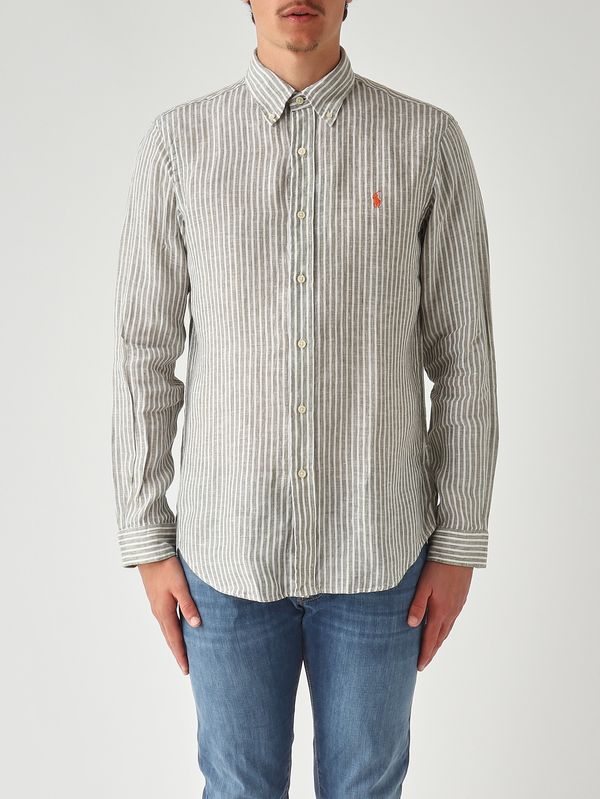 Camicia uomo custom fit in lino Bianco-Oliva Polo Ralph Lauren
