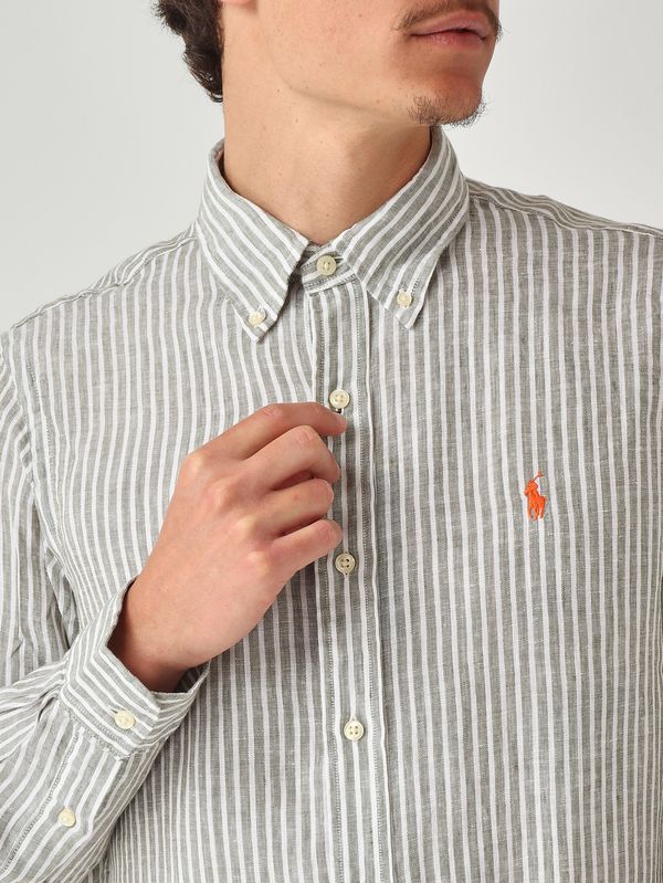 5. Camicia uomo custom fit in lino Bianco-Oliva Polo Ralph Lauren 710b15594