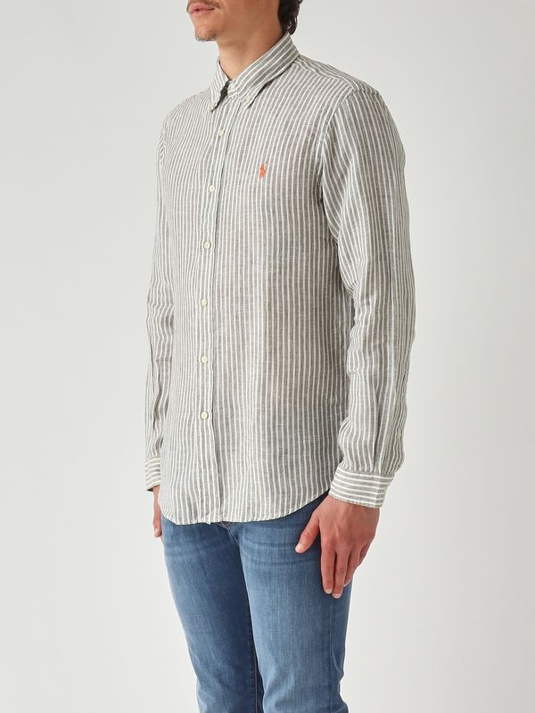 3. Camicia uomo custom fit in lino Bianco-Oliva Polo Ralph Lauren 710b15594
