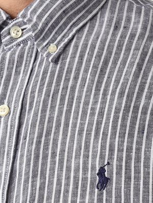 4. Herrenhemd Custom Fit aus Leinen Weiß-Marine