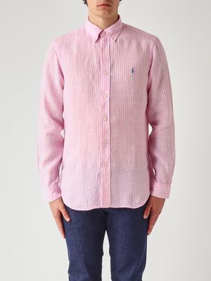1. Camisa de hombre Custom Fit de lino Blanco-Rosa