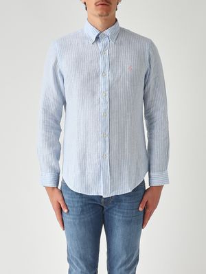 1. Herrenhemd Custom Fit aus Leinen Blau-Weiß