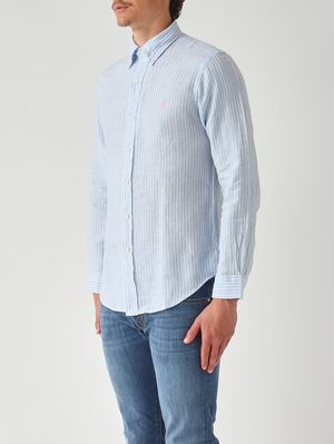 3. Herrenhemd Custom Fit aus Leinen Blau-Weiß