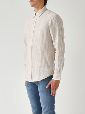 3. Herrenhemd Custom Fit aus Leinen Weiß-Beige