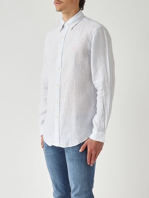 3. Camisa de hombre Custom Fit de lino Blanco y azul celeste
