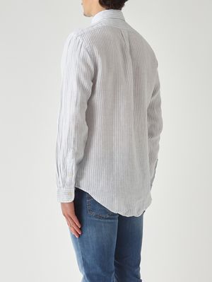 4. Camisa de hombre Custom Fit de lino Blanco y azul celeste