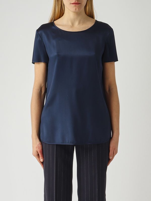 1. Blouse Cortona en soie extensible pour femme Bleu marine MM Max Mara 2616111037600